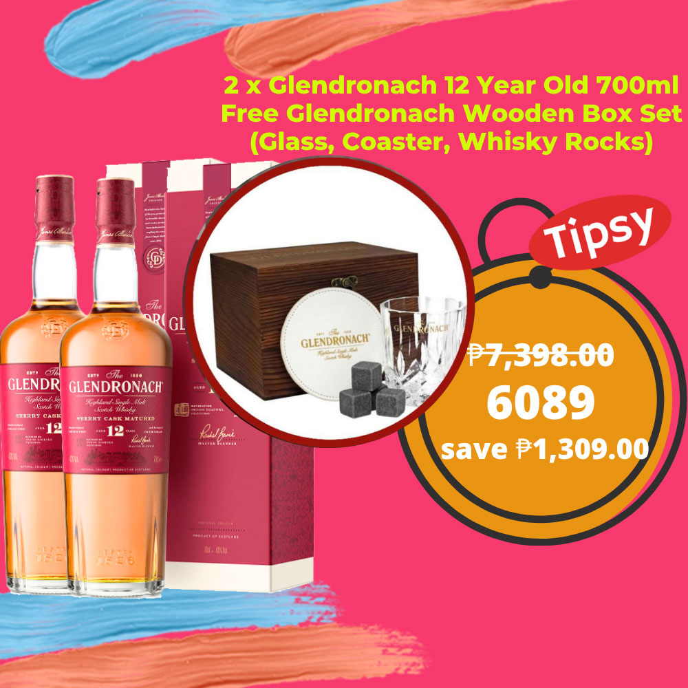 Buy 2 x Glendronach 12 Year Old 700ml Free Glendronach Wooden Box Set (Glass, Coaster, Whisky Rocks) at a Very Affordable Price in the Philippines