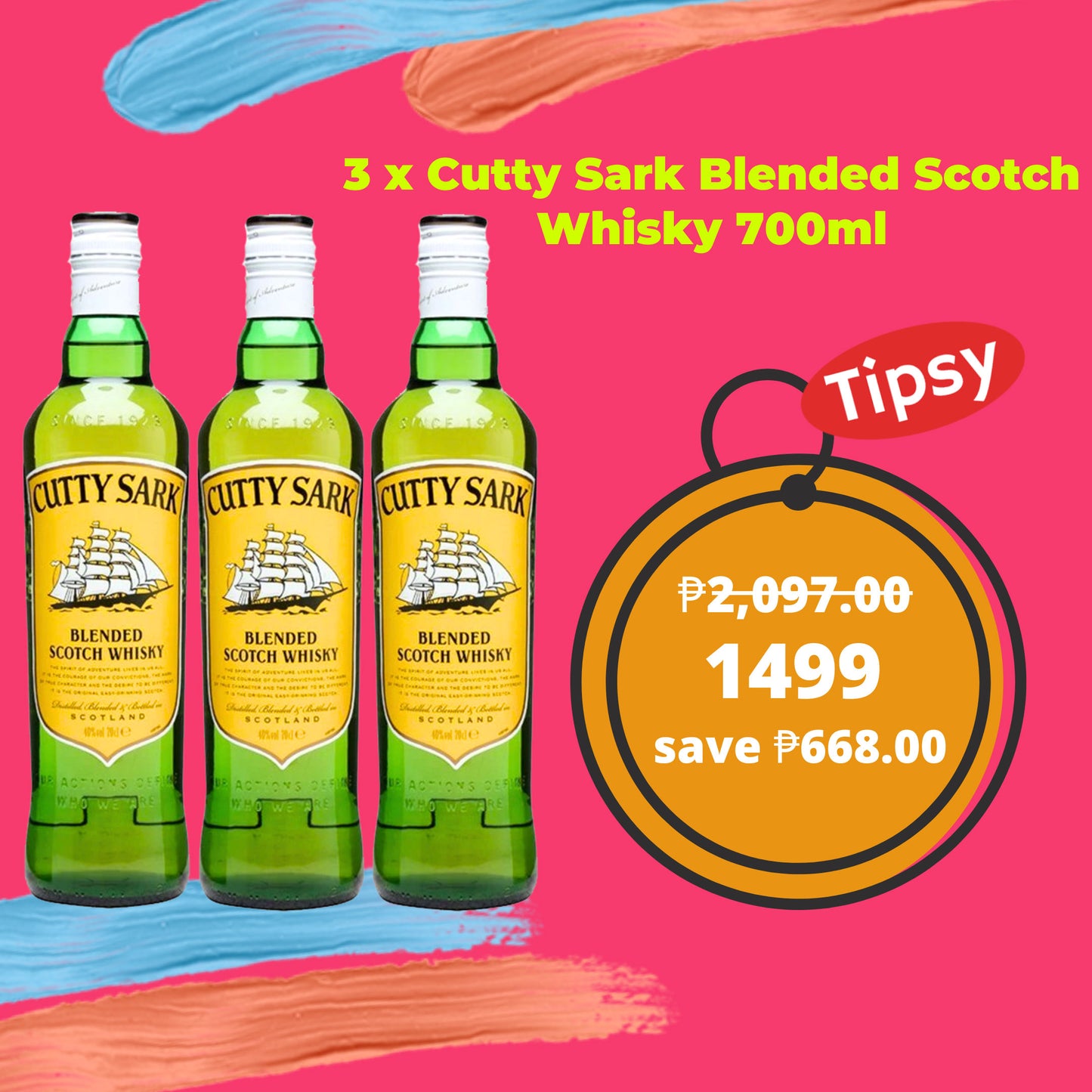 3 x Cutty Sark Blended Scotch Whisky 700ml Price Philippines