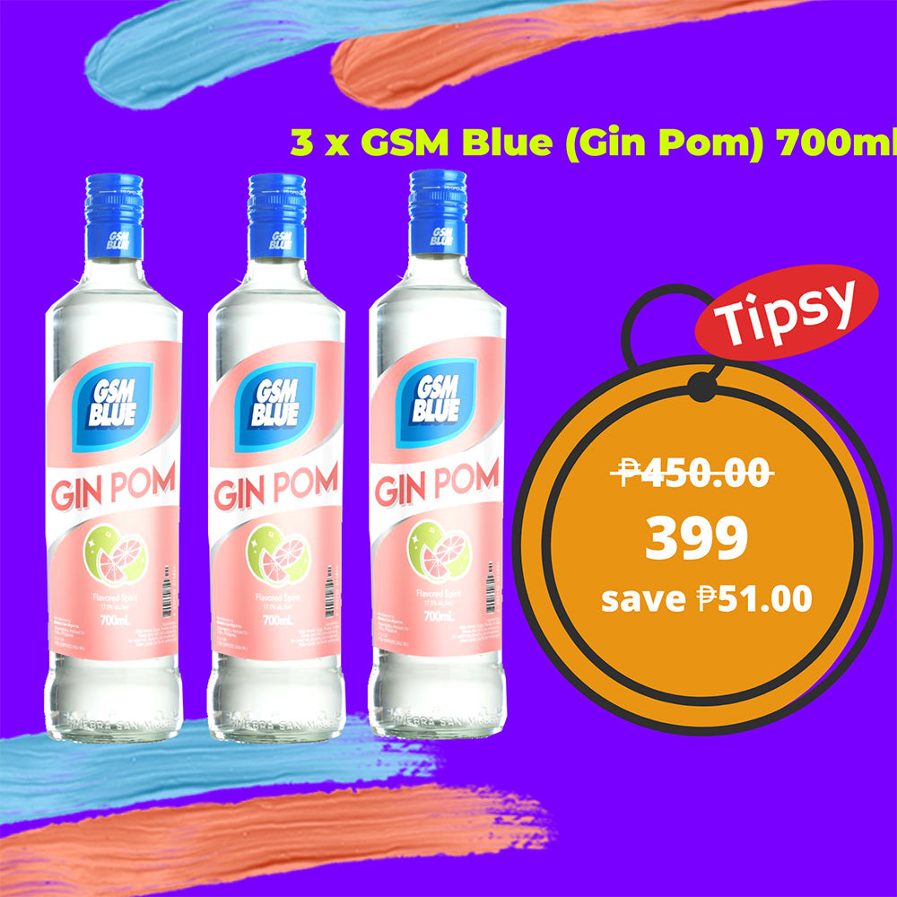 3 x GSM Blue (Gin Pom) 700ml Tipsy
