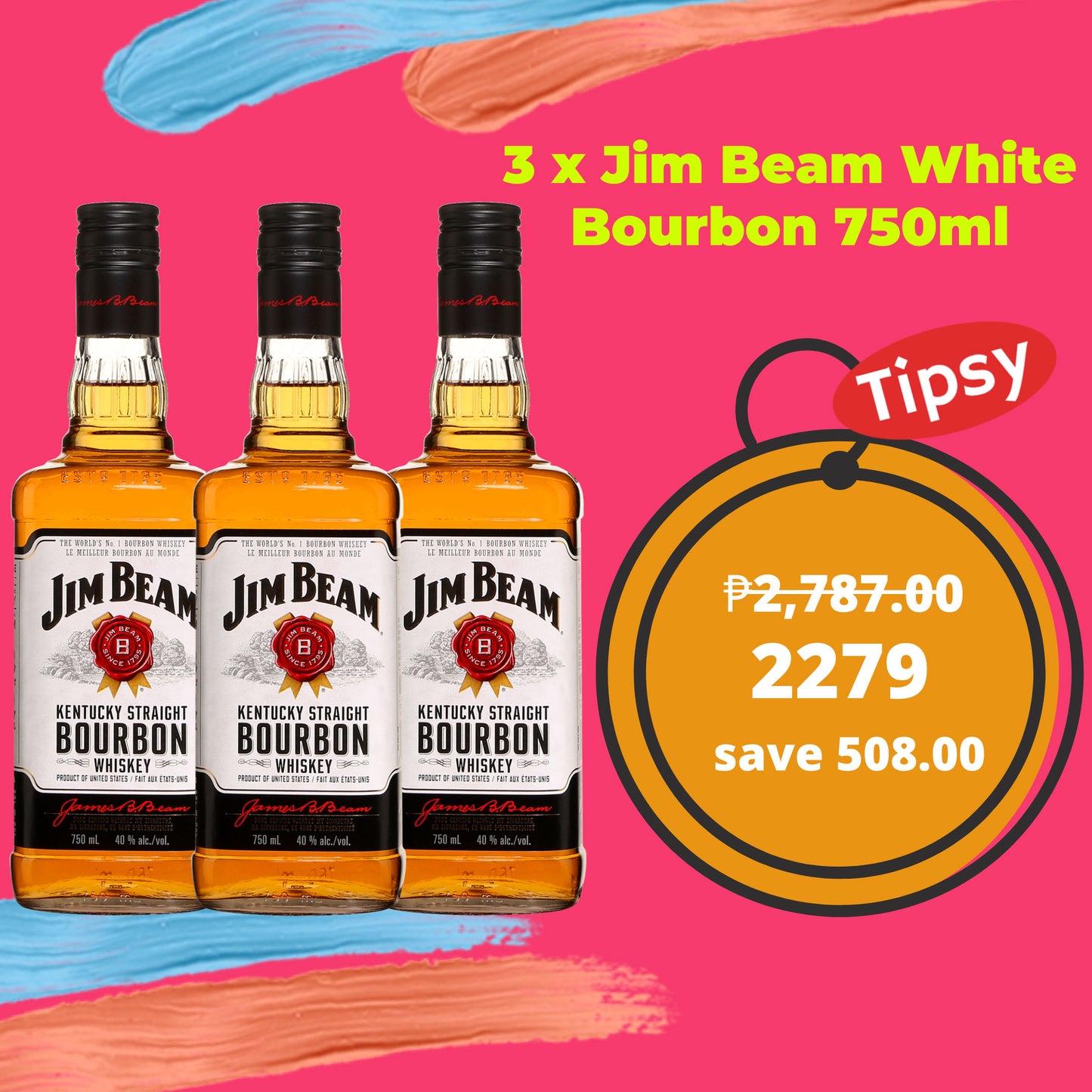 3 x Jim Beam White Bourbon Whisky 750ml Price Philippines