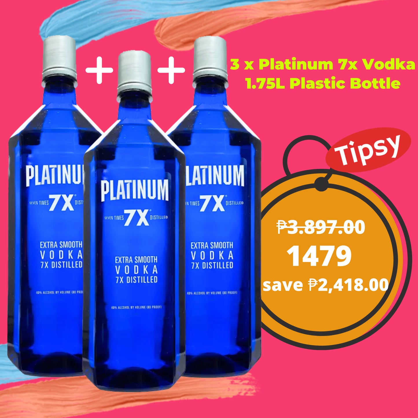 3 x Platinum 7x Vodka 1.75L Plastic Bottle Price Philippines