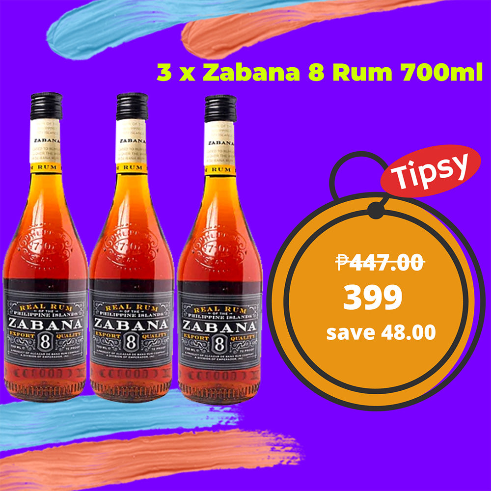 3 x Zabana 8 Rum 700ml Tipsy