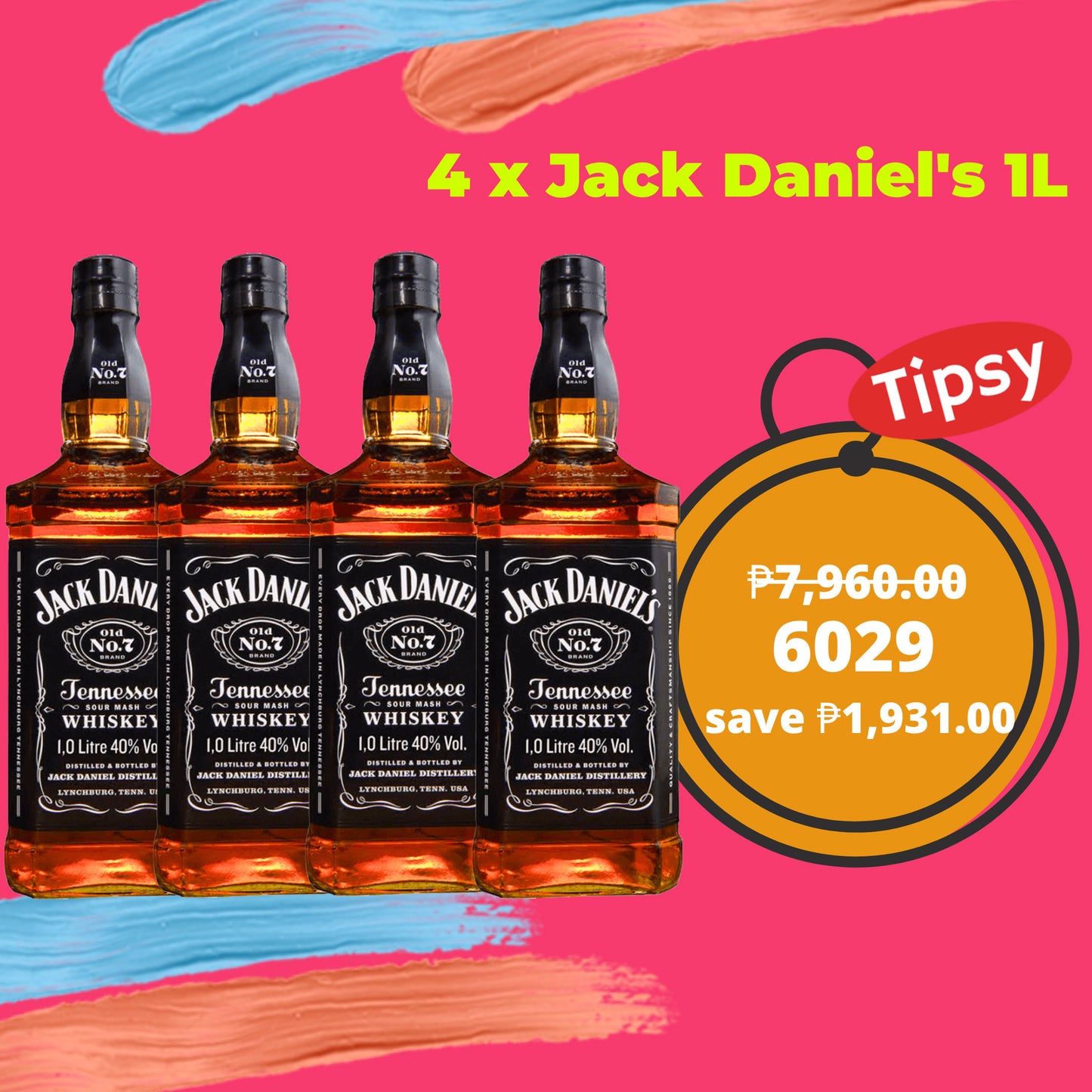 4 x Jack Daniel's 1L 40% ABV Price Philippines