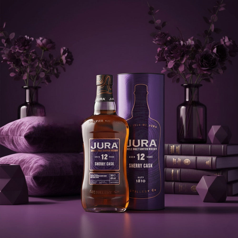 Jura 12yo Sherry Cask is a classic, unpeated Jura, matured in American white oak ex-bourbon barrels and then finished in aged, hand-selected Oloroso sherry casks from Jerez, Spain, adding a distinctive flair to this lively single malt.