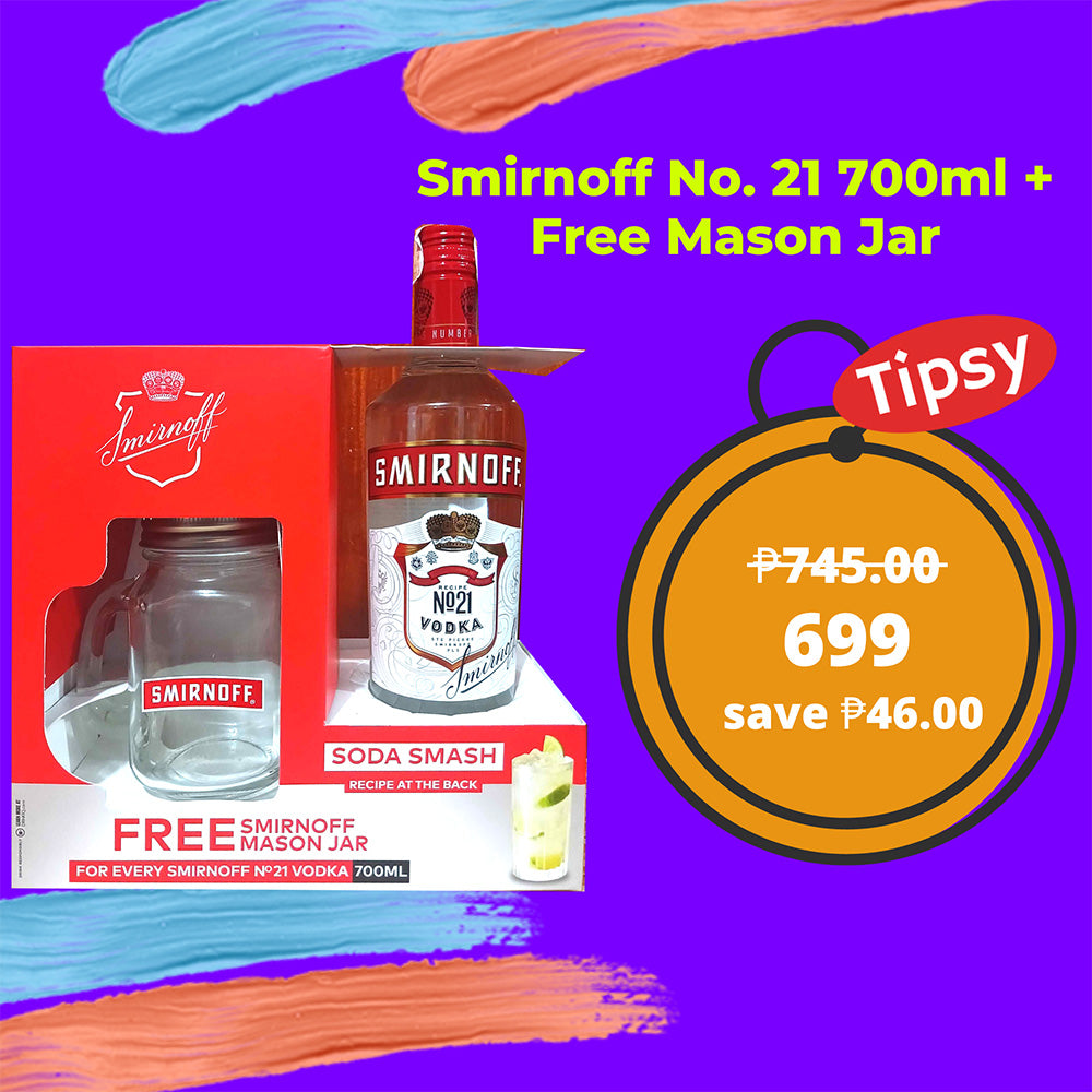 Buy Smirnoff No. 21 Vodka 700ml + Free Mason Jar at a Very Affordable Price in the Philippines