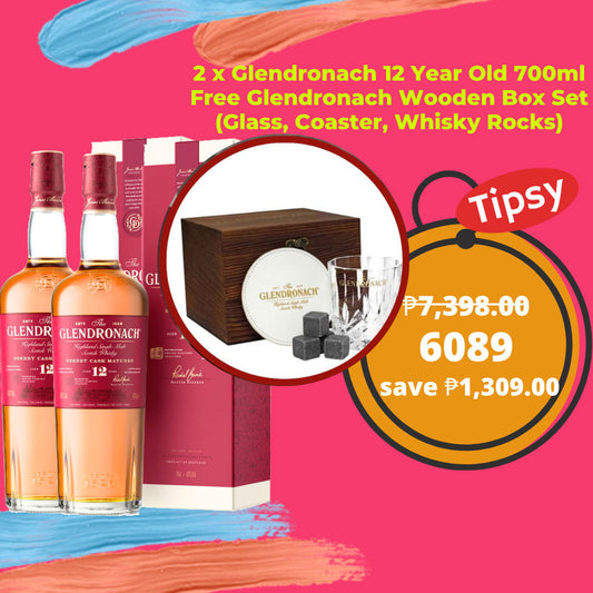 Buy 2 x Glendronach 12 Year Old 700ml Free Glendronach Wooden Box Set (Glass, Coaster, Whisky Rocks) at a Very Affordable Price in the Philippines
