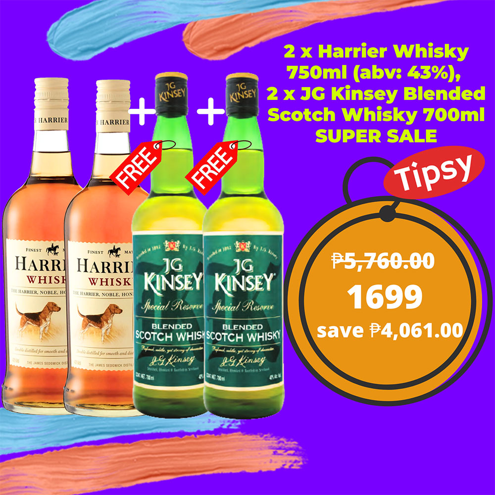 2 x Harrier Whisky 750ml (abv: 43%),  2 x JG Kinsey Blended Scotch Whisky 700ml SUPER SALE