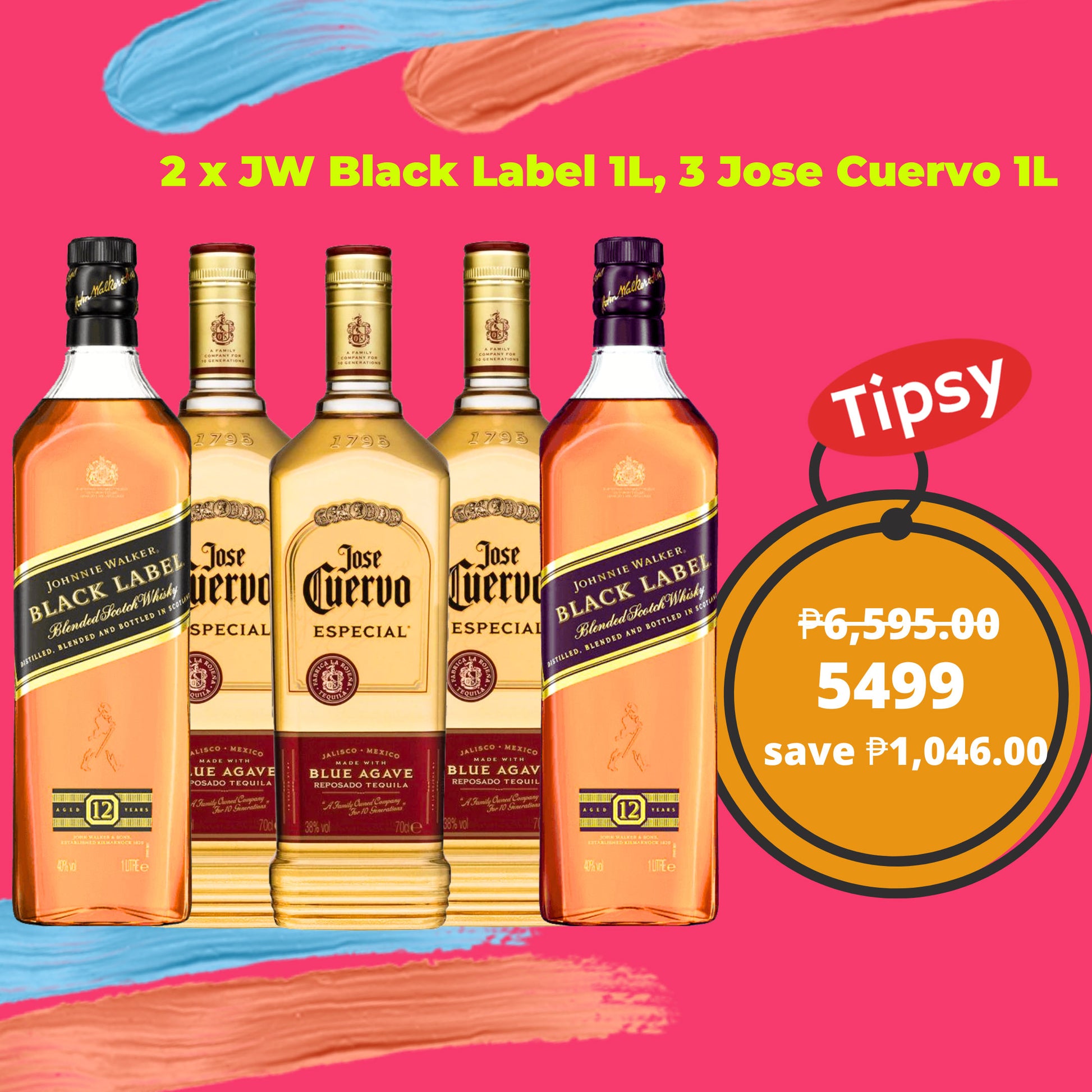 2 x Johnnie Walker Black Label 1L, 3 x Jose Cuervo Gold 1L 40% ABV Price Philippines