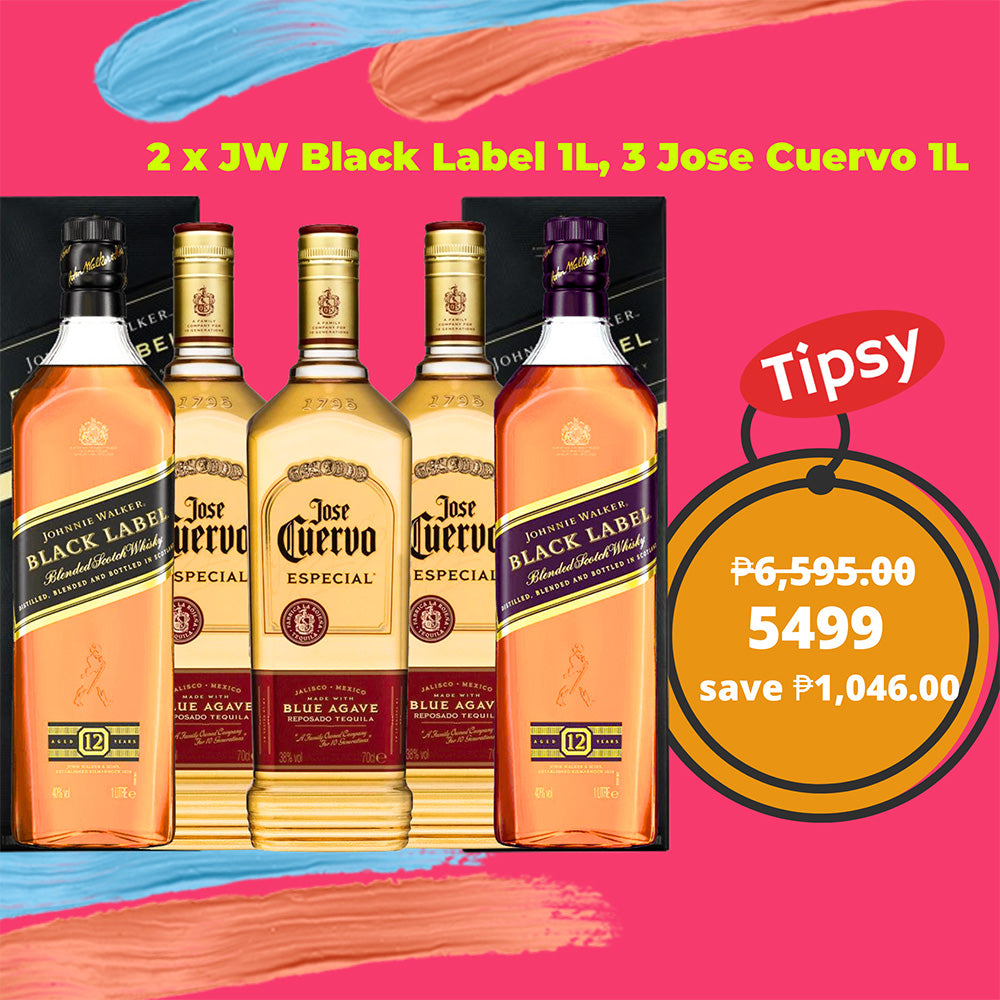 2 x Johnnie Walker Black Label 1L, 3 Jose Cuervo Gold 1L