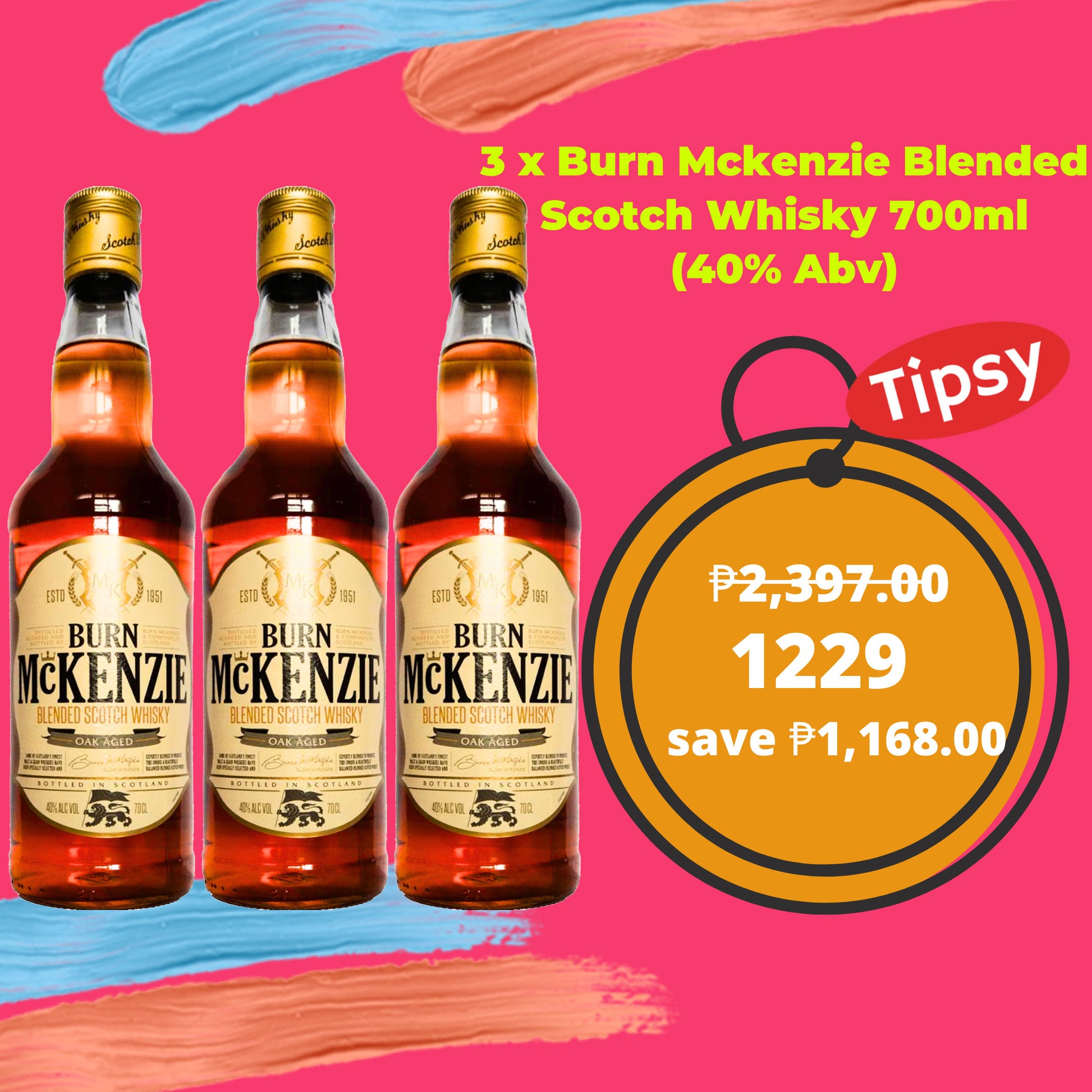 3 x Burn Mckenzie Blended Scotch Whisky 700ml (40% Abv) Price PH