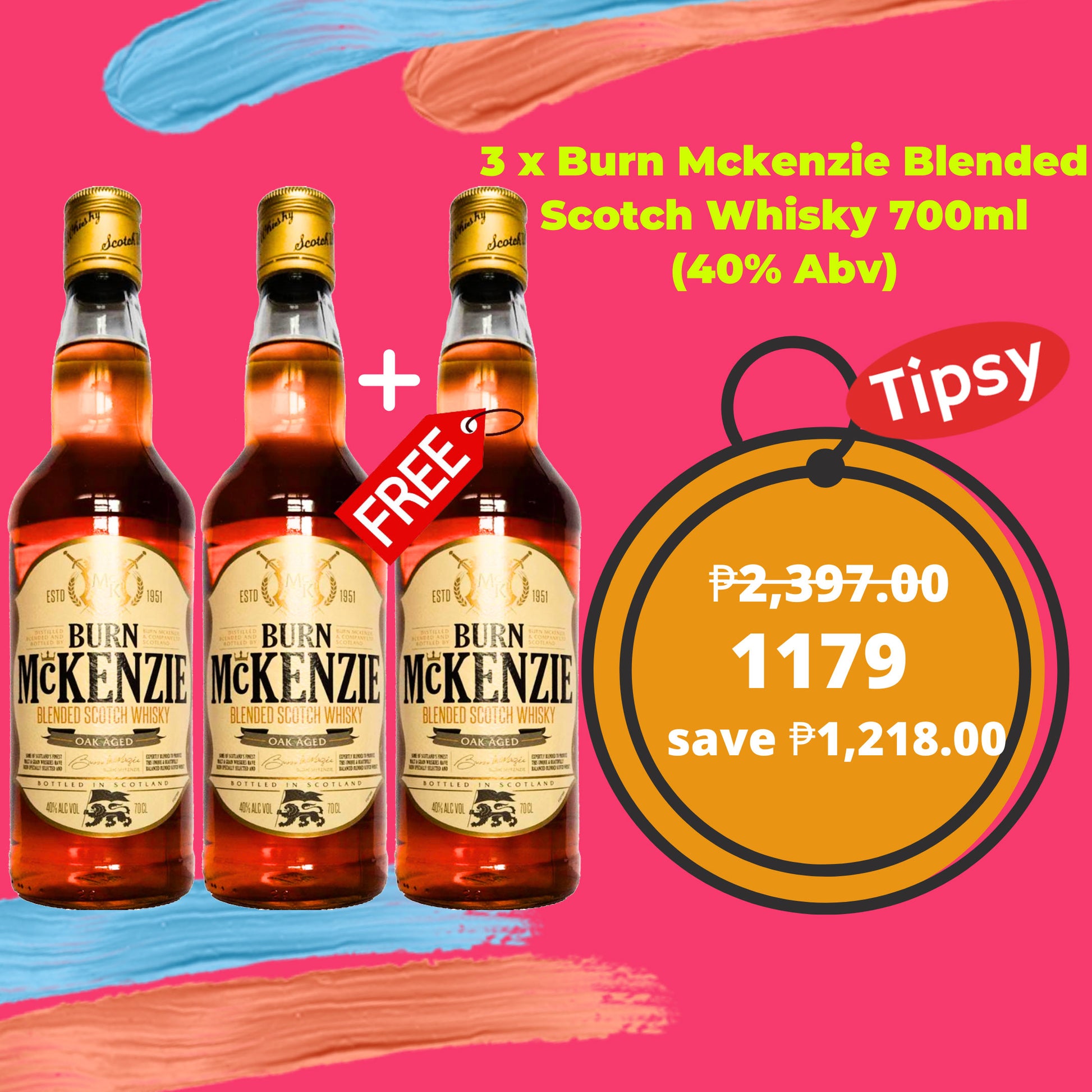 3 x Burn Mckenzie Blended Scotch Whisky 700ml (40% Abv) Price PH