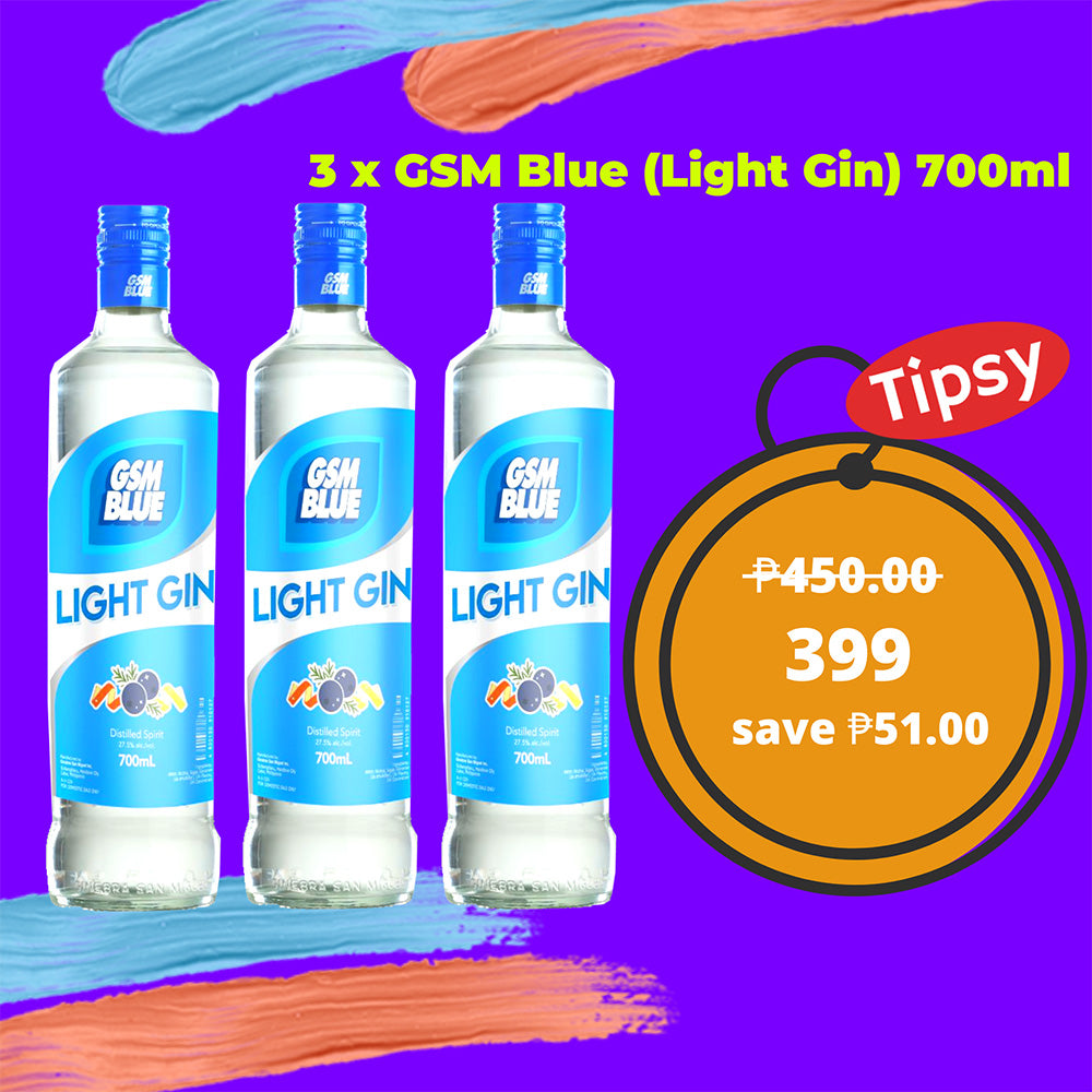 3 x GSM Blue (Light Gin) 700ml Tipsy