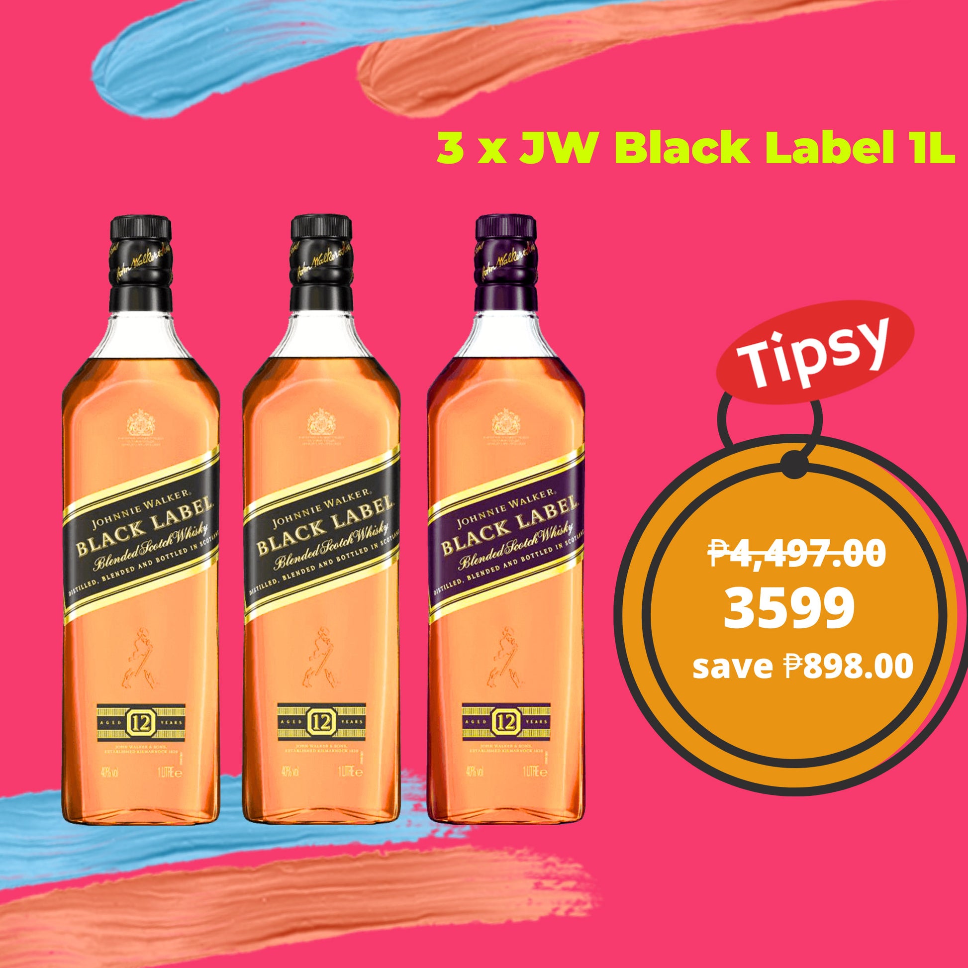 3 x Johnnie Walker Black Label 1L 40% ABV Price Philippines