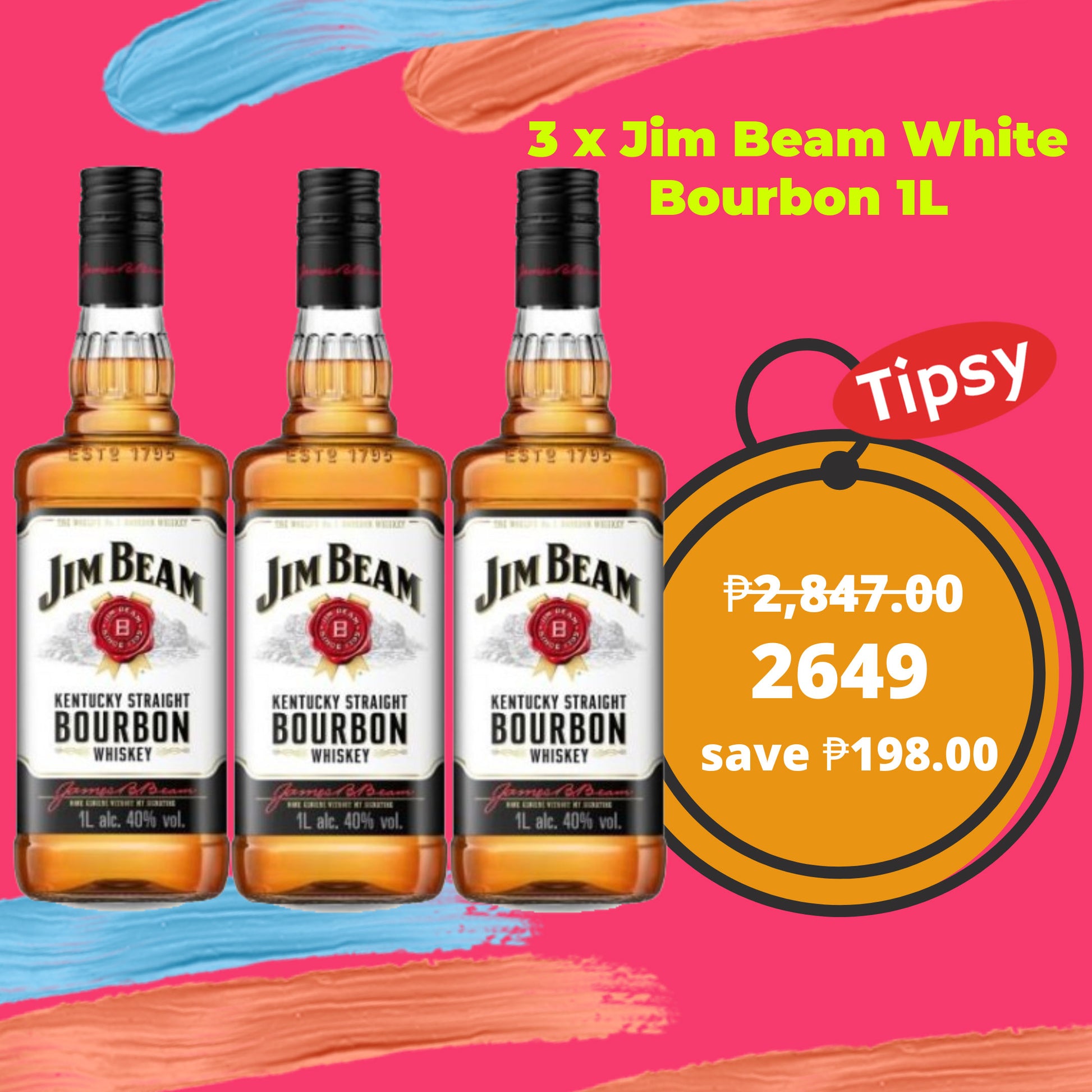 3 x Jim Beam White Bourbon Whiskey 1L Price Philippines