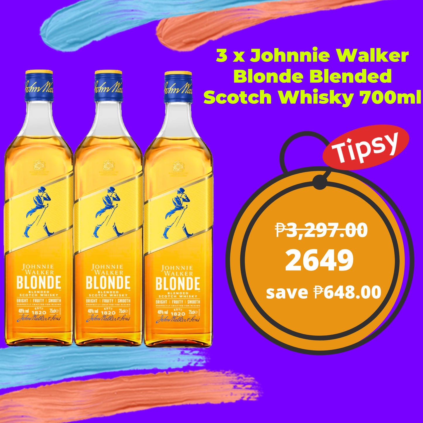 3 x Johnnie Walker Blonde Blended Scotch Whisky 700ml Price Philippines