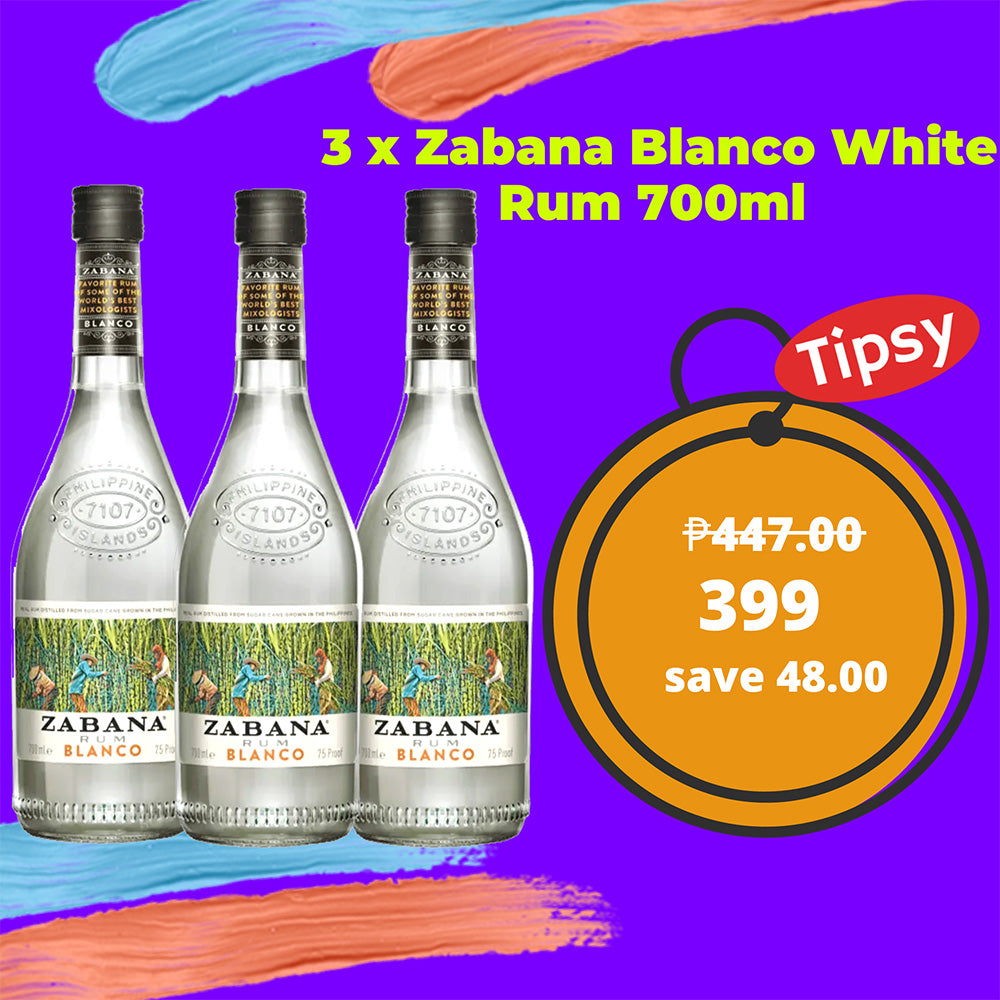 3 x Zabana Blanco White Rum 700ml Tipsy