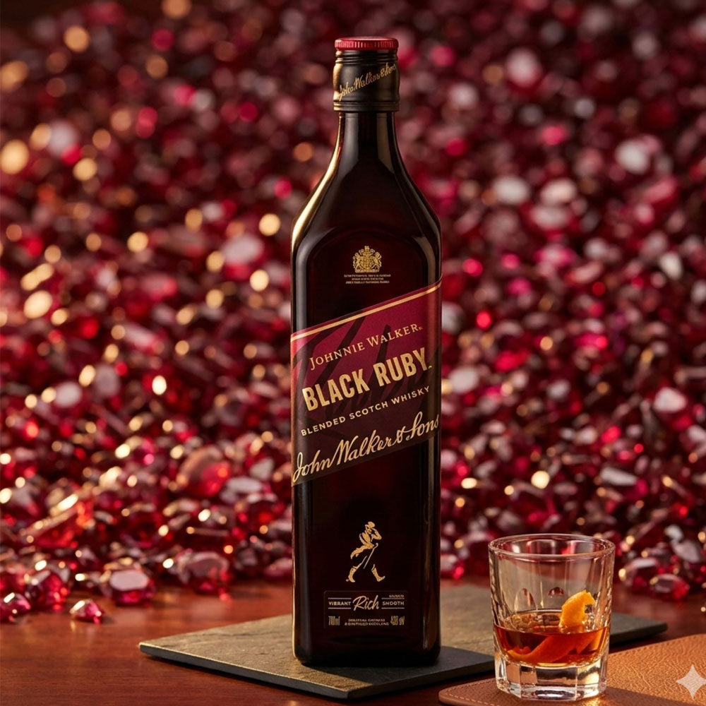 A vibrant new blend delivering an indulgently sweet flavour experience, Johnnie Walker Black Ruby