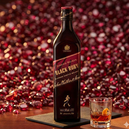A vibrant new blend delivering an indulgently sweet flavour experience, Johnnie Walker Black Ruby