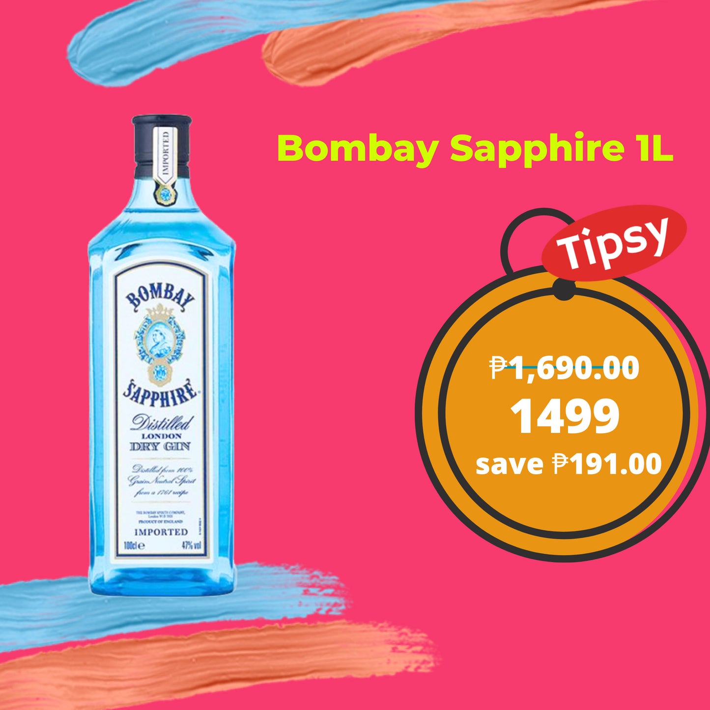 Bombay Sapphire London Dry Gin 1L (40% ABV) Price PH
