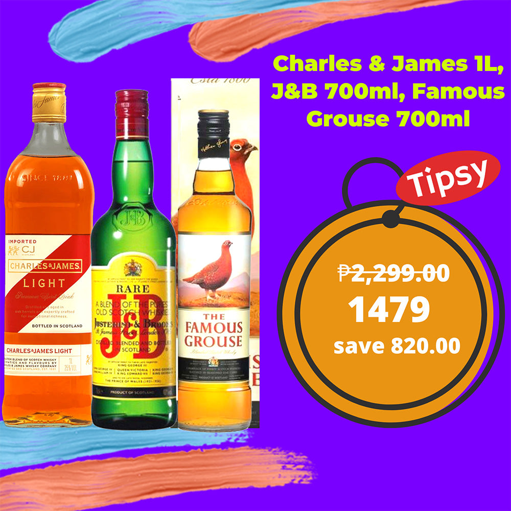 Charles & James 1L, J&B 700ml, Famous  Grouse 700ml