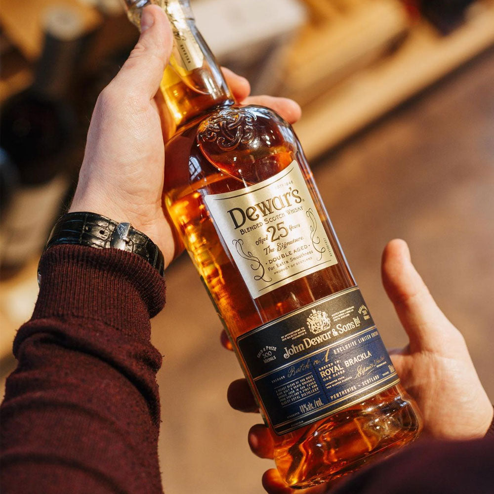 Dewar's 25 Year Old Signature is made exclusively with malt and grain whiskies matured for at least 25 years, including a finishing period in casks from Royal Brackla.