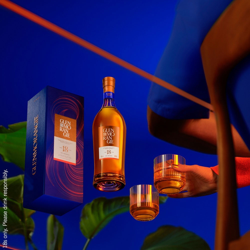 Glenmorangie Infinita 18 Years Old, the Highland single malt whisky retains its signature flavour profile from Glenmorangie's characteristic distillation process and its maturation in ex-bourbon and ex-oloroso sherry casks. 