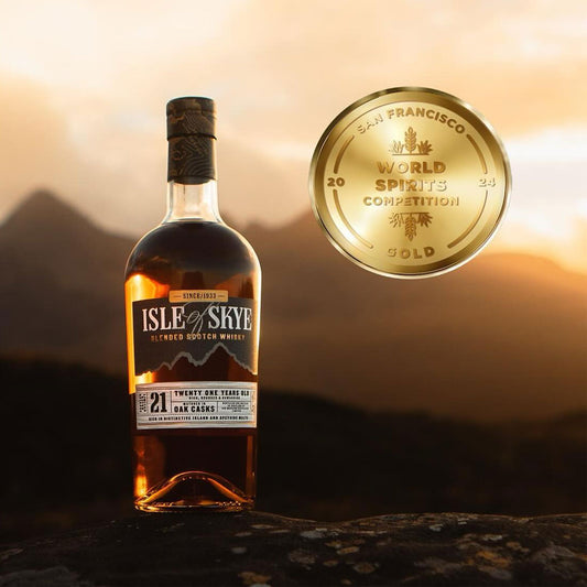 Isle of Skye 21-Year-Old Blended Scotch Whisky is a blend of peated island malts that have been matched with Speyside and Highland malts as well as grain whiskies.