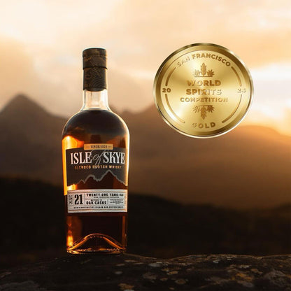 Isle of Skye 21-Year-Old Blended Scotch Whisky is a blend of peated island malts that have been matched with Speyside and Highland malts as well as grain whiskies.