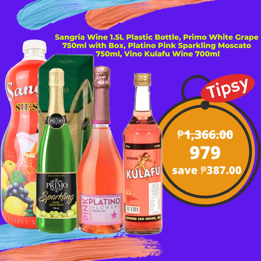 Sangria Wine 1.5L Plastic Bottle, Primo White Grape 750ml with Box, Platino Pink Sparkling Moscato
 750ml, Vino Kulafu Wine 700ml Price Philippines