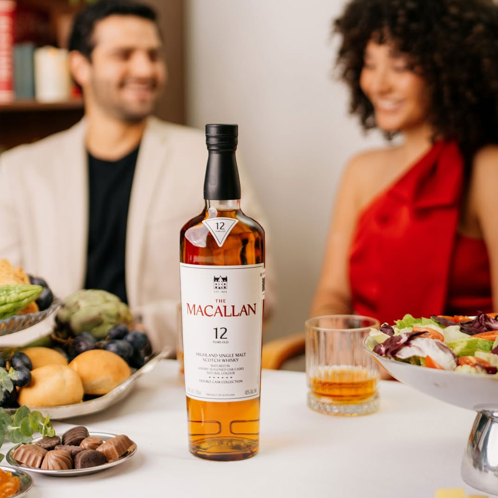 The Macallan Double Cask Collection celebrates the perfect balance of our exceptional sherry seasoned American and European oak casks showcasing our entirely natural colour. This harmonious combination, offers the unmistakable sweetness of vanilla and fresh fruits from the American oak, balanced with soft spices and dried fruits from the European oak. Increasing in complexity with age, discerning palates will appreciate the smooth and creamy whiskies of this collection.
