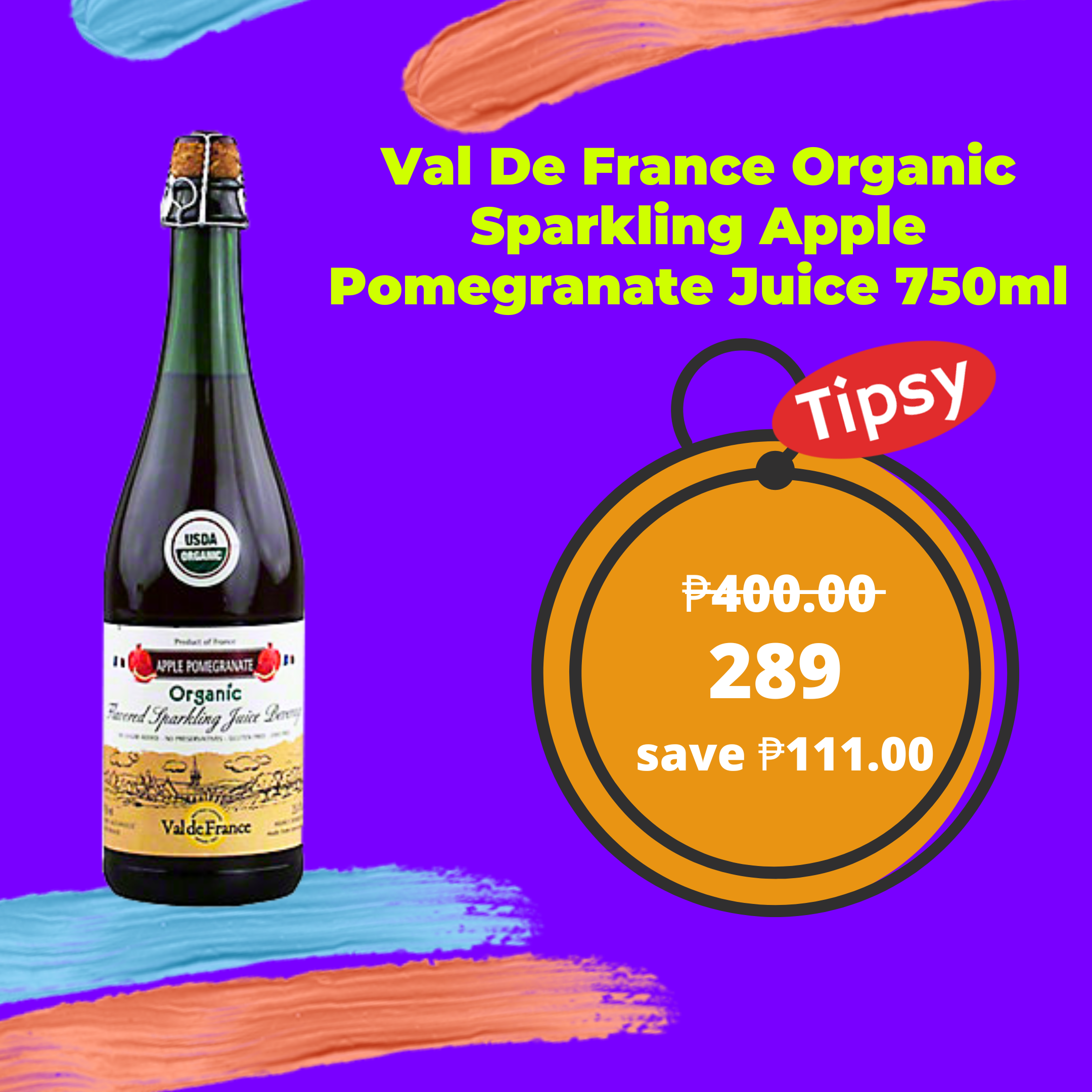 Val De France Organic Sparkling Apple Pomegranate Juice 750ml