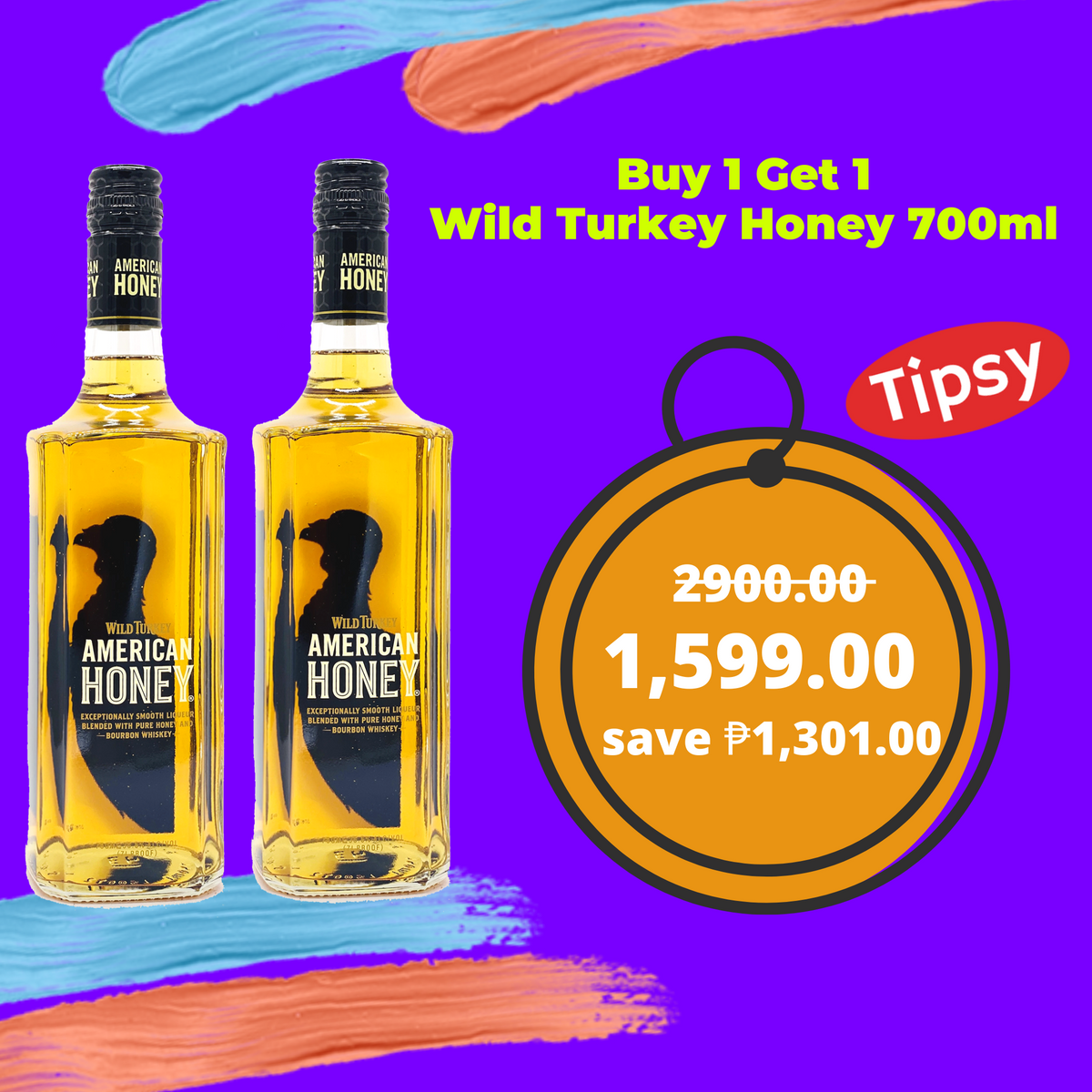 2 x Wild Turkey Honey 700ml Tipsy