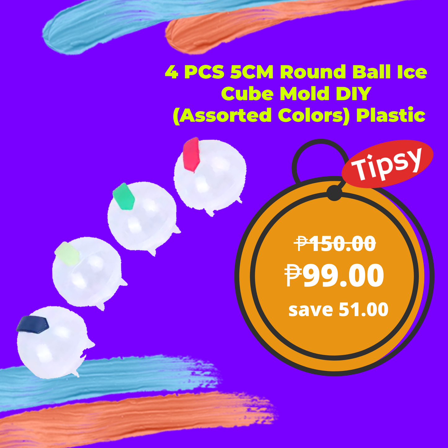 4 PCS 5CM Round Ball Ice Cube Mold DIY (Assorted Colors) Plastic