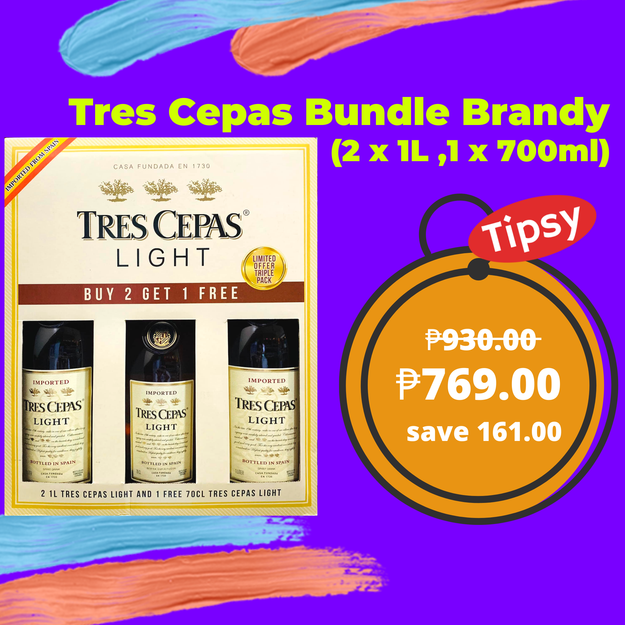 Tres Cepas Bundle Brandy (2 x 1L , 1 x 700ml)